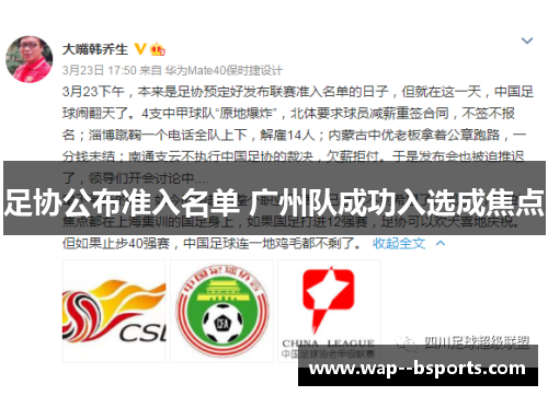 足协公布准入名单 广州队成功入选成焦点 足协公布准入名单 广州队成功入选成焦点